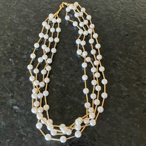Elegant Gold Tone and White Faux Pearl Necklace